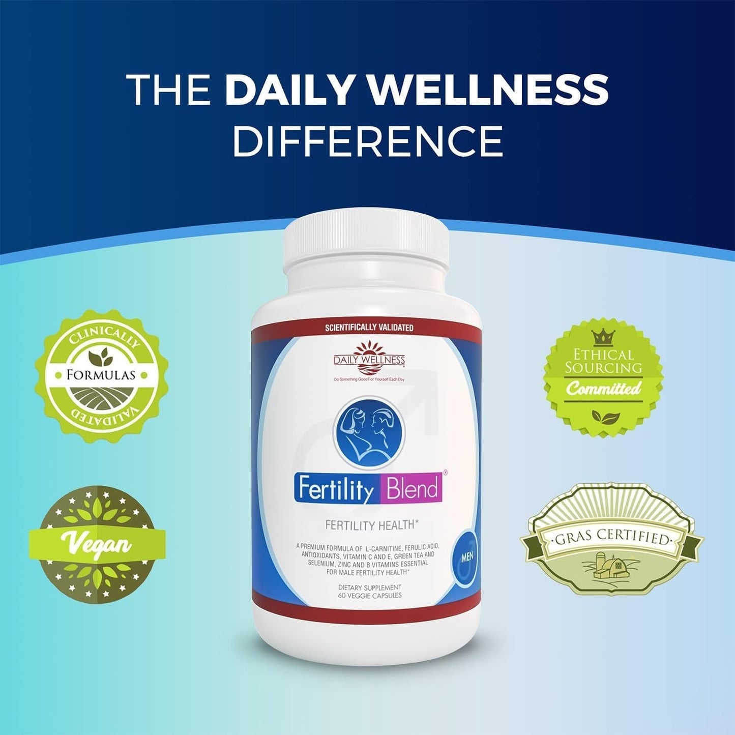 Daily Wellness for Men - Male Fertility Supplements, Vitamin Blend Pills - 60 Capsules