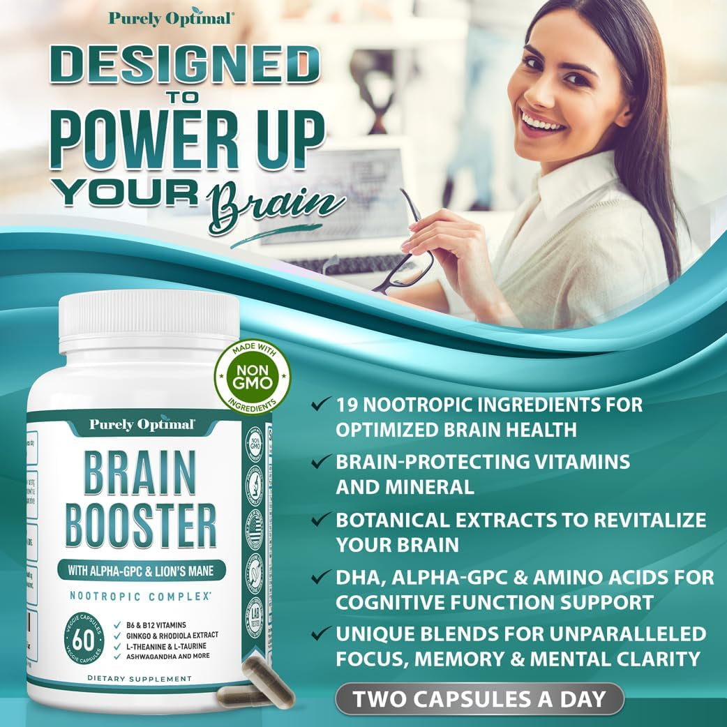 Purely Optimal Brain Supplement for Memory and Focus - 60 Capsules