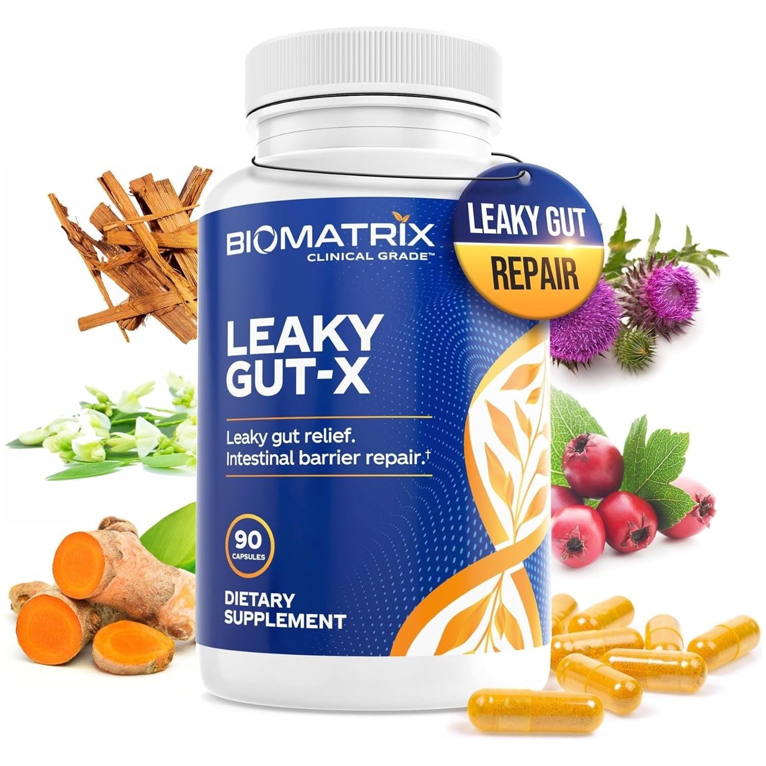 Intestinal Repair Supplement with Glutamine and Herbs for Leaky Gut 60-Day Supply 