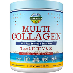 Terranics Multi Collagen Peptides Powder, Type I II III V X Hydrolyzed Collagen for Women+Men, 16Oz