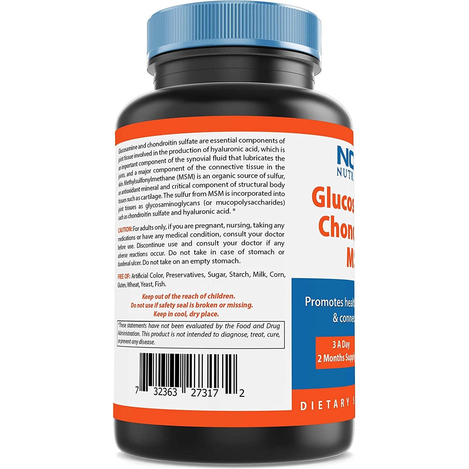 Nova Nutritions Triple Strength Glucosamine Chondroitin MSM 2600Mg/Serving, 180 Count