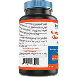 Nova Nutritions Triple Strength Glucosamine Chondroitin MSM 2600Mg/Serving, 180 Count