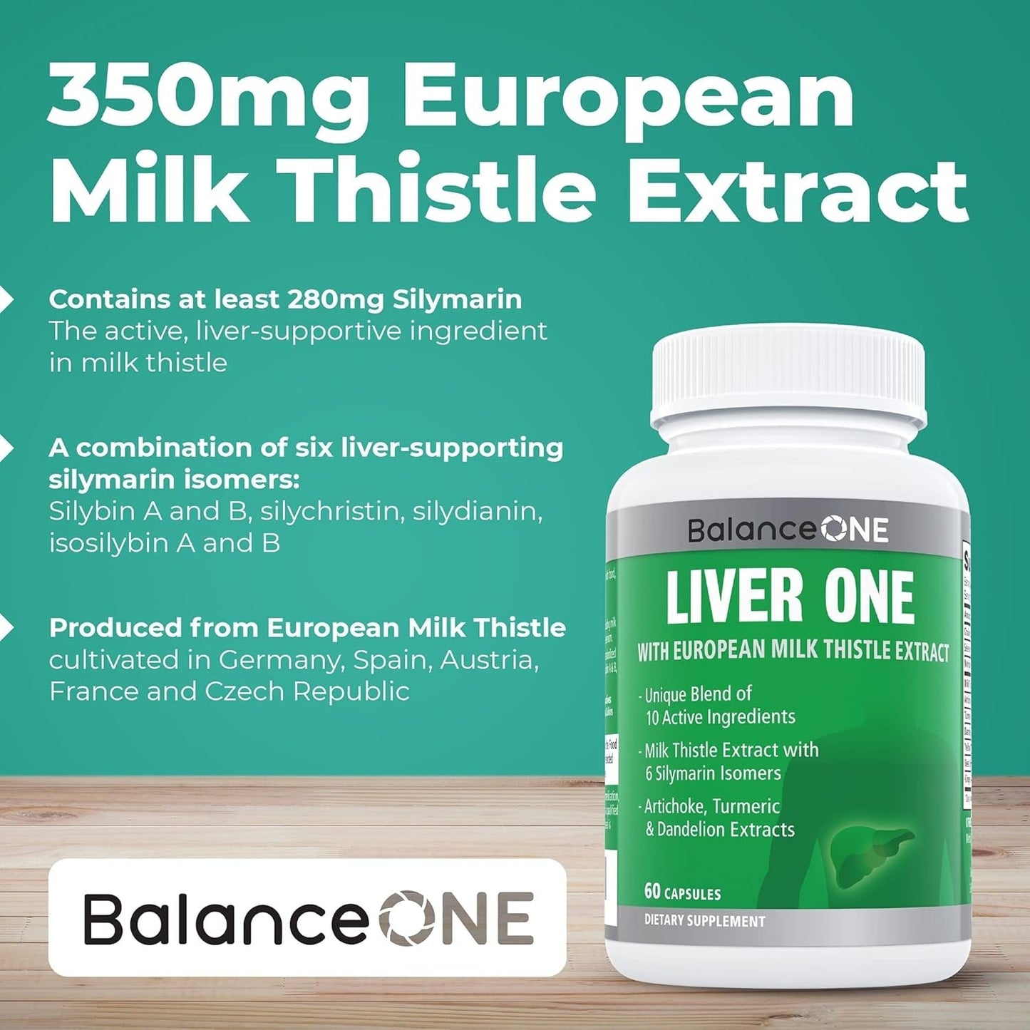 Balance ONE Liver Support Supplement with Milk Thistle Extract, Dandelion Root & Molybdenum 1 Month Supply