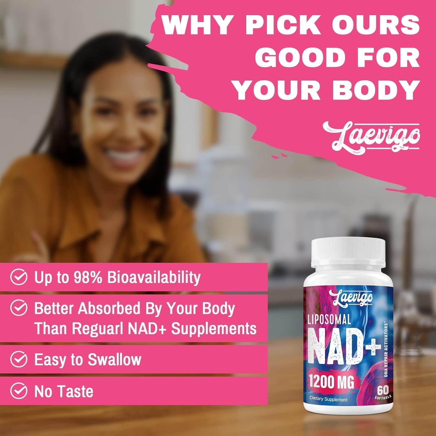 1200Mg Liposomal NAD+ Supplement, Enhanced Absorption, Boosting NAD+ 60 Softgels