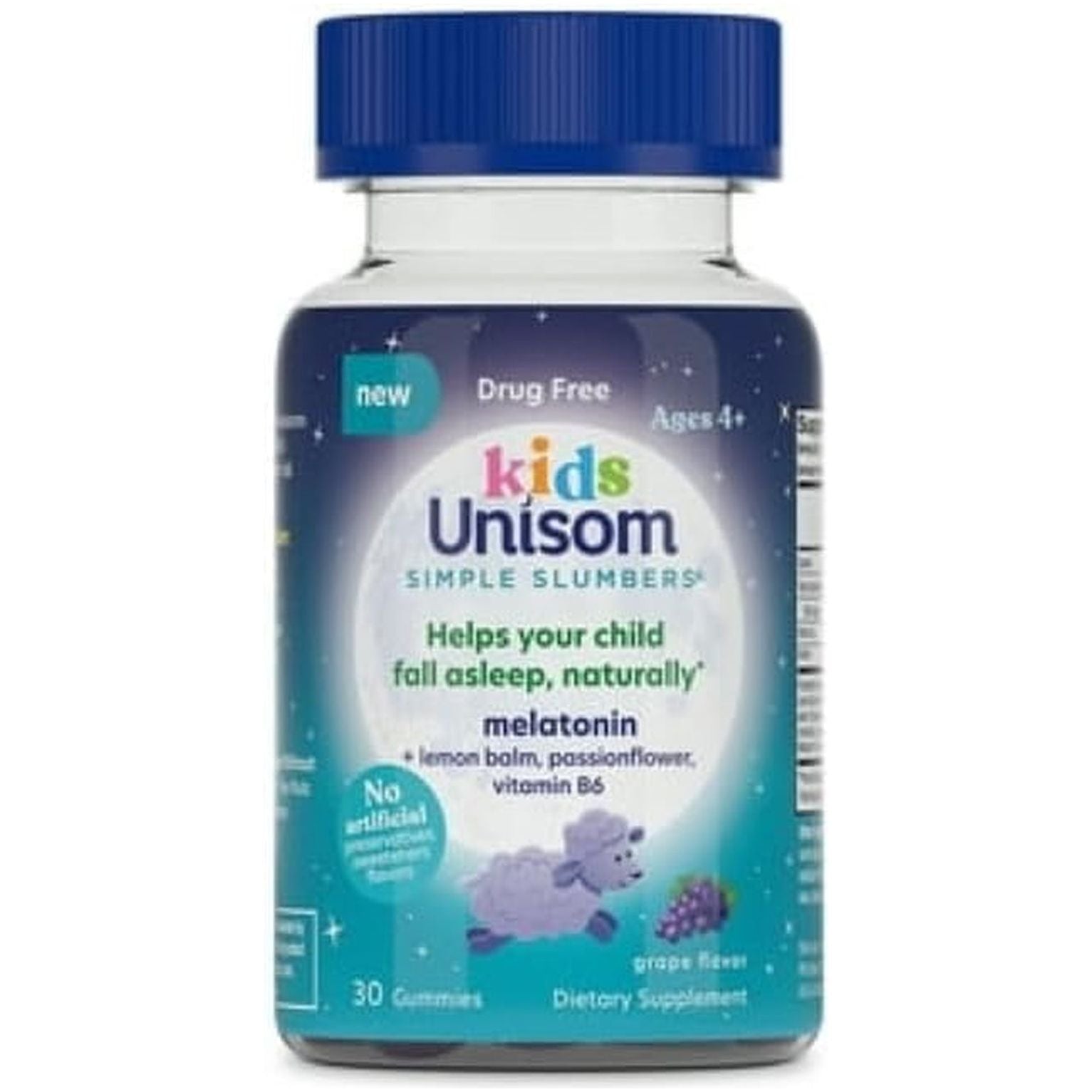 Unisom Simple Slumbers Kids Drug-Free Sleep Aid Gummies 30-Count, Melatonin 0.5Mg, Grape