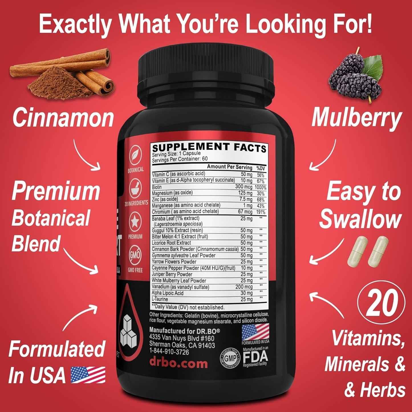 Gluco Support Supplement Capsules - Boost Metabolism Supplement, Vitamin Herbal Formula Pill - 60 Pills