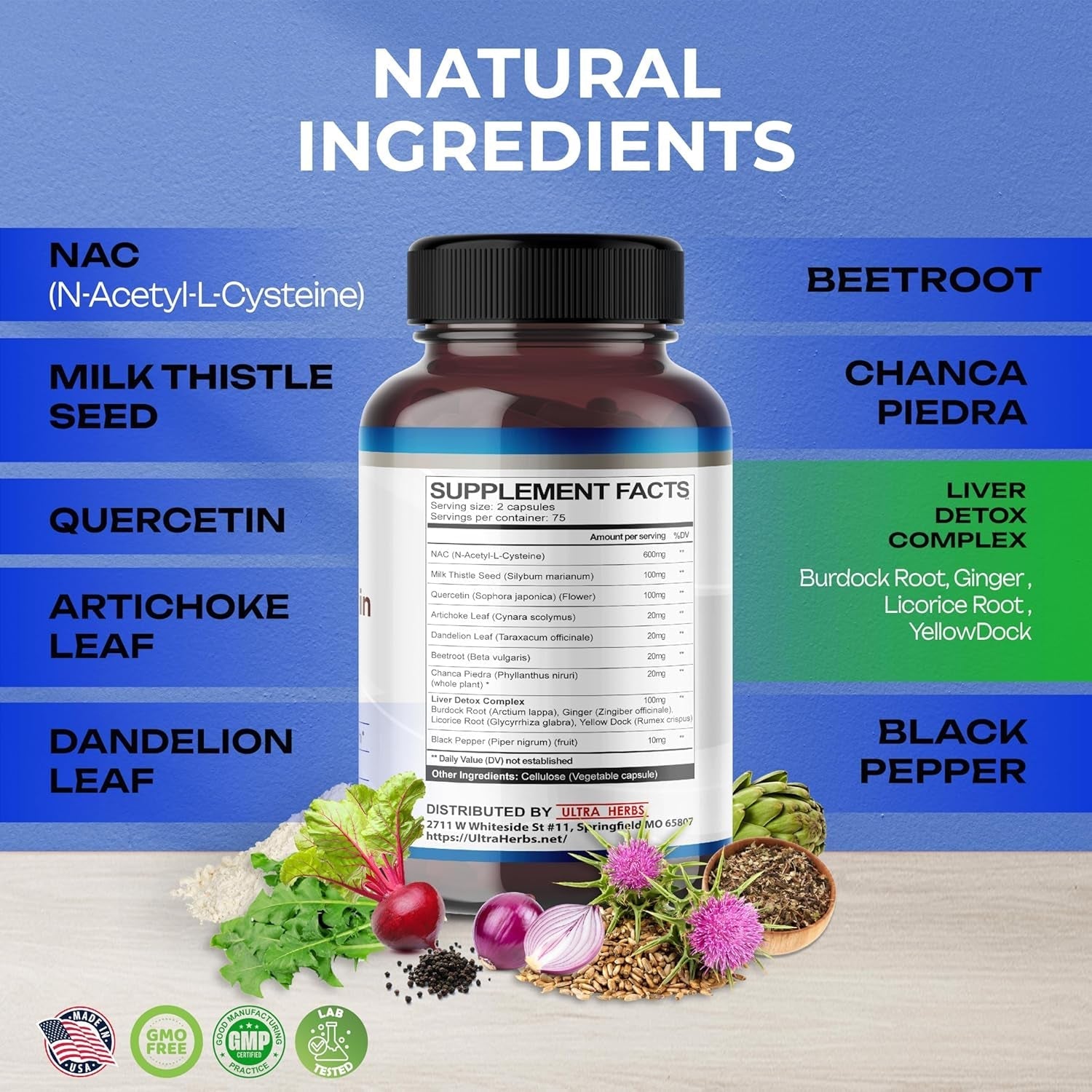 NAC Supplement N-Aetyl Cysteine Enriched with Milk Thistle, Quercetin - Support Immunity, Respiratory Health & Liver Detox | 150 Capsules