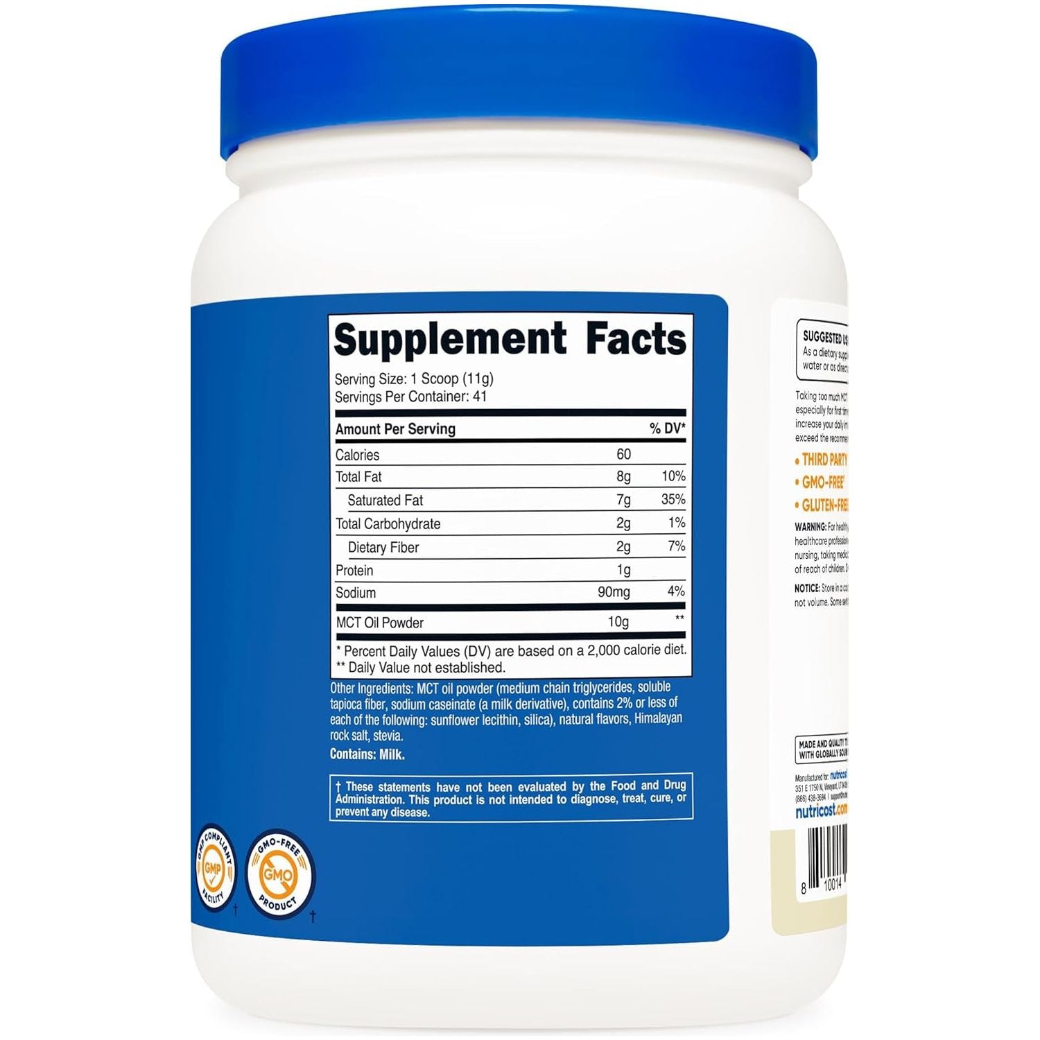 Nutricost Premium MCT Oil Powder (1 LB, Vanilla) - Best for Keto, Ketosis, and Ketogenic Diets 
