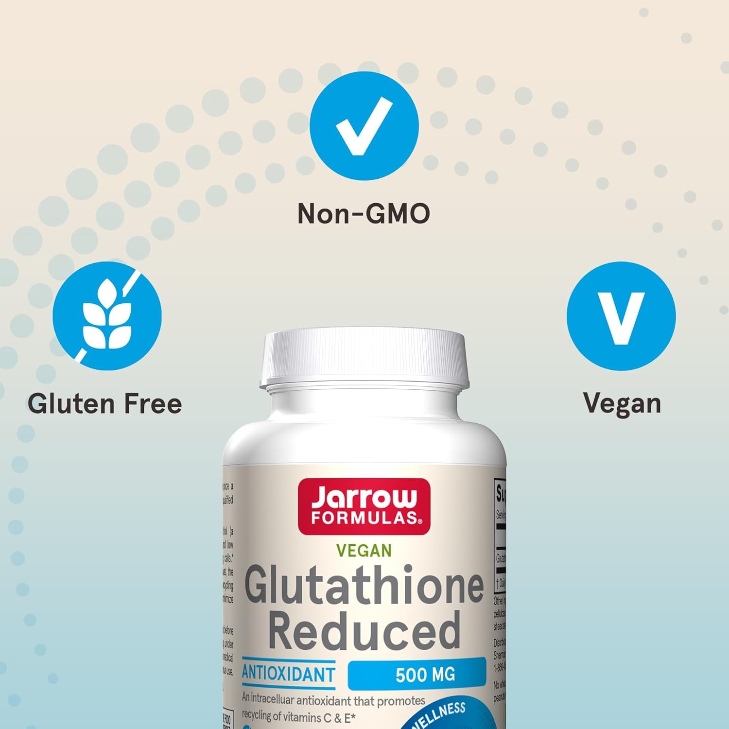 Jarrow Formulas Glutathione Reduced 500 Mg - Intracellular Antioxidant - Supports Recycling of Vitamins C & E 60 Capsules