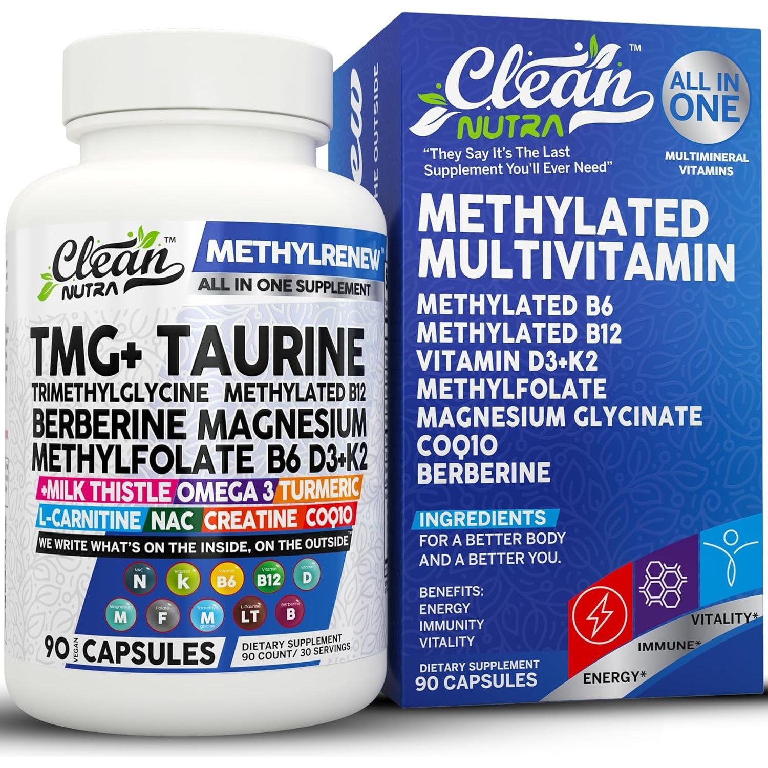 Clean Nutra Methylated Multivitamin for Women & Men TMG Taurine Supplement