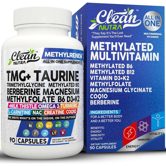Clean Nutra Methylated Multivitamin for Women & Men TMG Taurine Supplement