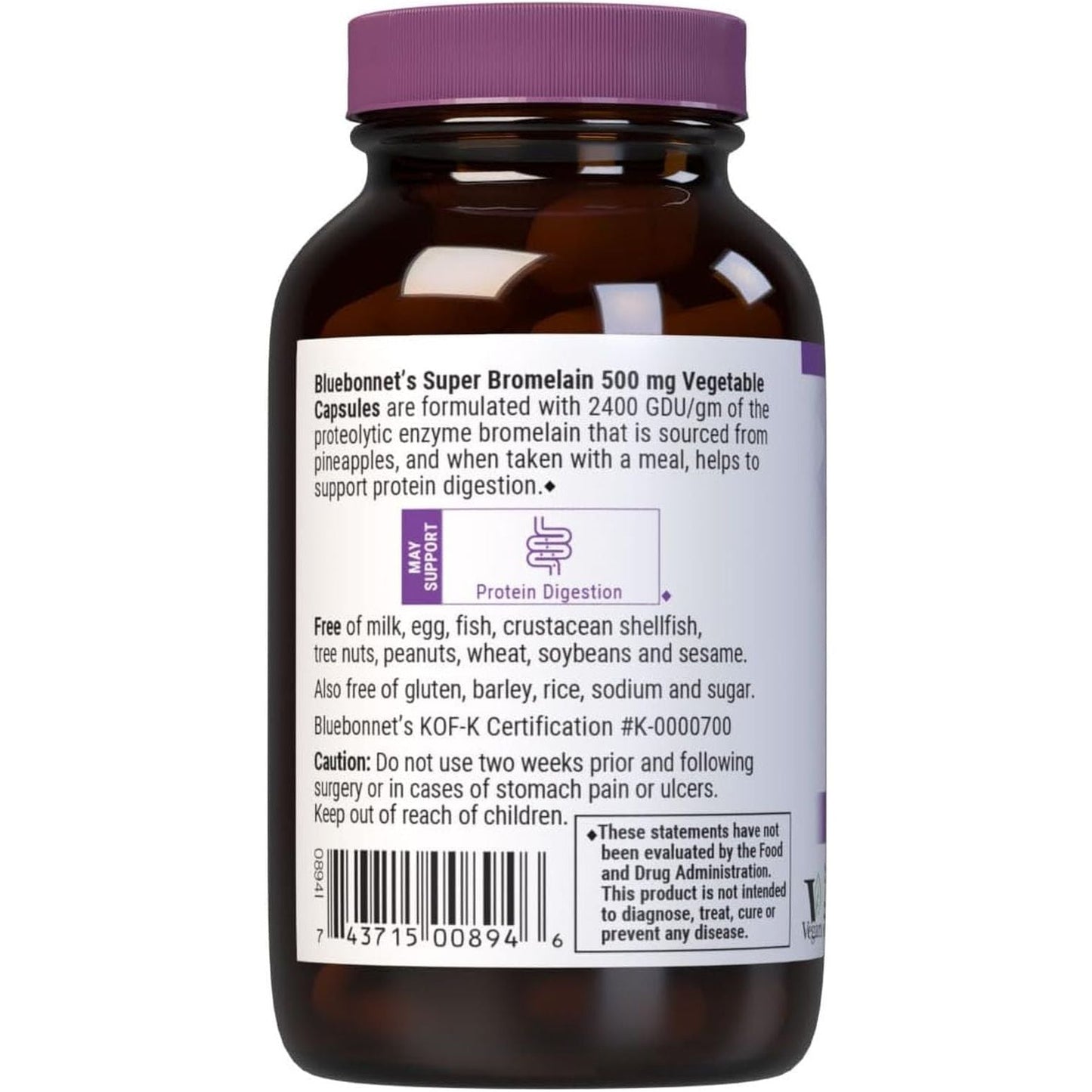 Bluebonnet Super Bromelain Vegetarian Capsules, 500 Mg, 60 Count