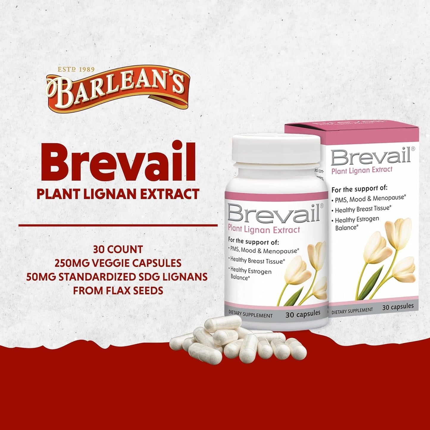 Brevail Plant Lignan Extract Capsules, Proactive Breast Health Supplement for Healthy Estrogen Balance and PMS Mood Support Pills, 30 Count