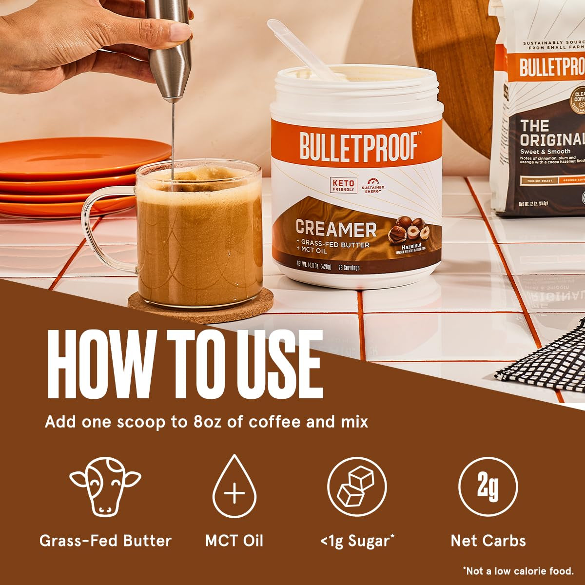 Bulletproof Hazelnut Creamer, 14.8 Ounces, Keto Coffee Creamer with MCT Oil and Grass-Fed Butter