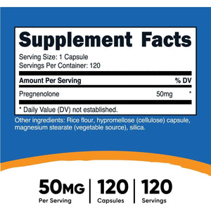 Nutricost Pregnenolone 50Mg, 120 Capsules - Non-Gmo, Gluten Free, Vegetarian Capsules