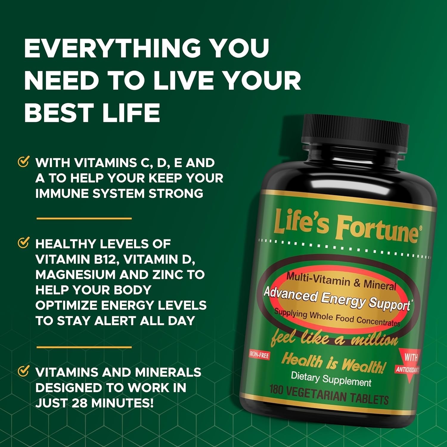 Life'S Fortune Multivitamin & Mineral, All Natural Energy Source Supplying, 180 Tab