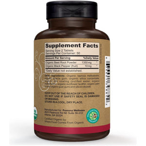 Pomona Wellness Beet Root Supplement Powder 1350Mg for Heart Health, Circulation, Energy & Athletic Performance 100 Tablets