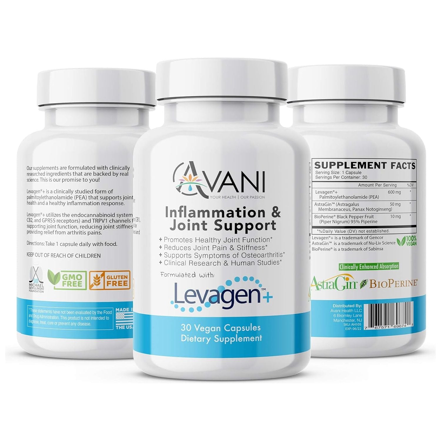 Levagen Inflammation Supplement - Joint Support and Comfort, Reduce Joint Pain and Stiffness  30 Vegan Capsules