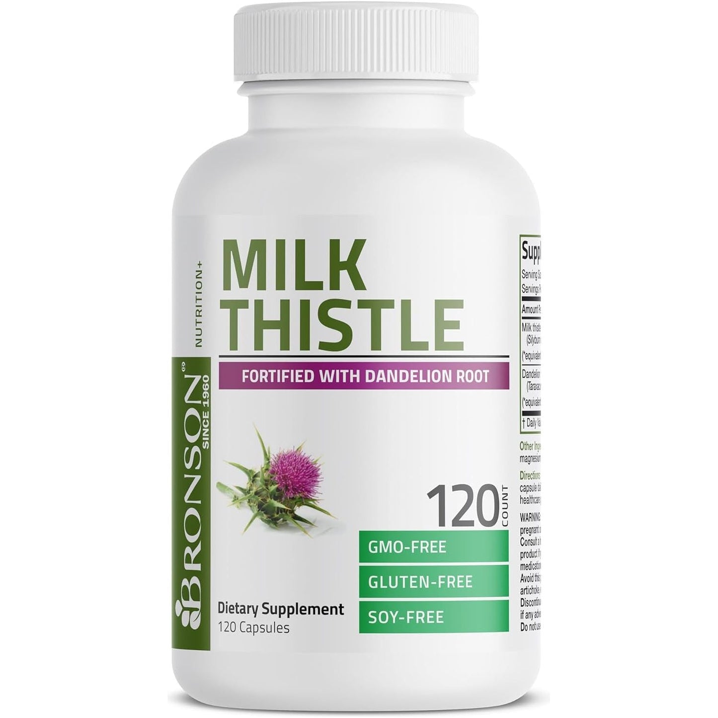 Bronson Milk Thistle Silymarin Marianum & Dandelion Root Liver Health Support, 120 Capsules
