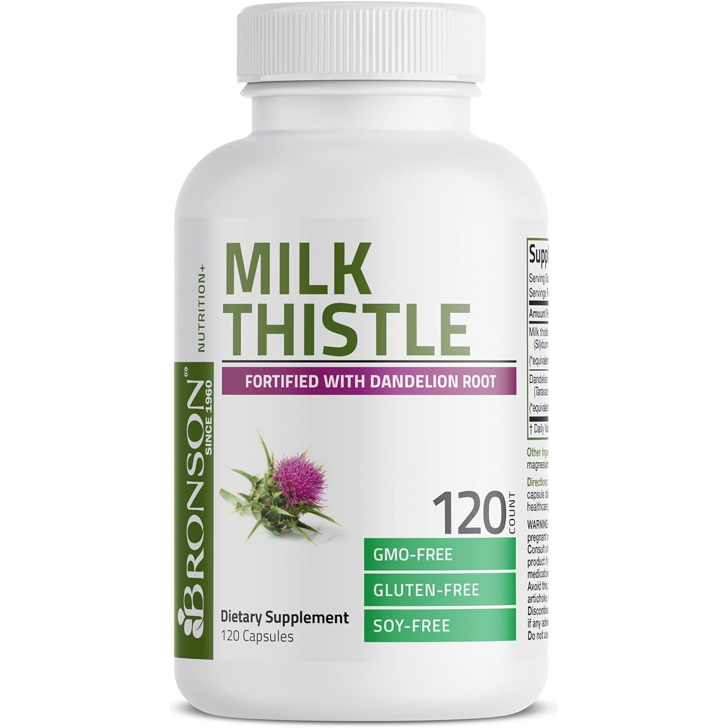 Bronson Milk Thistle Silymarin Marianum & Dandelion Root Liver Health Support, 120 Capsules