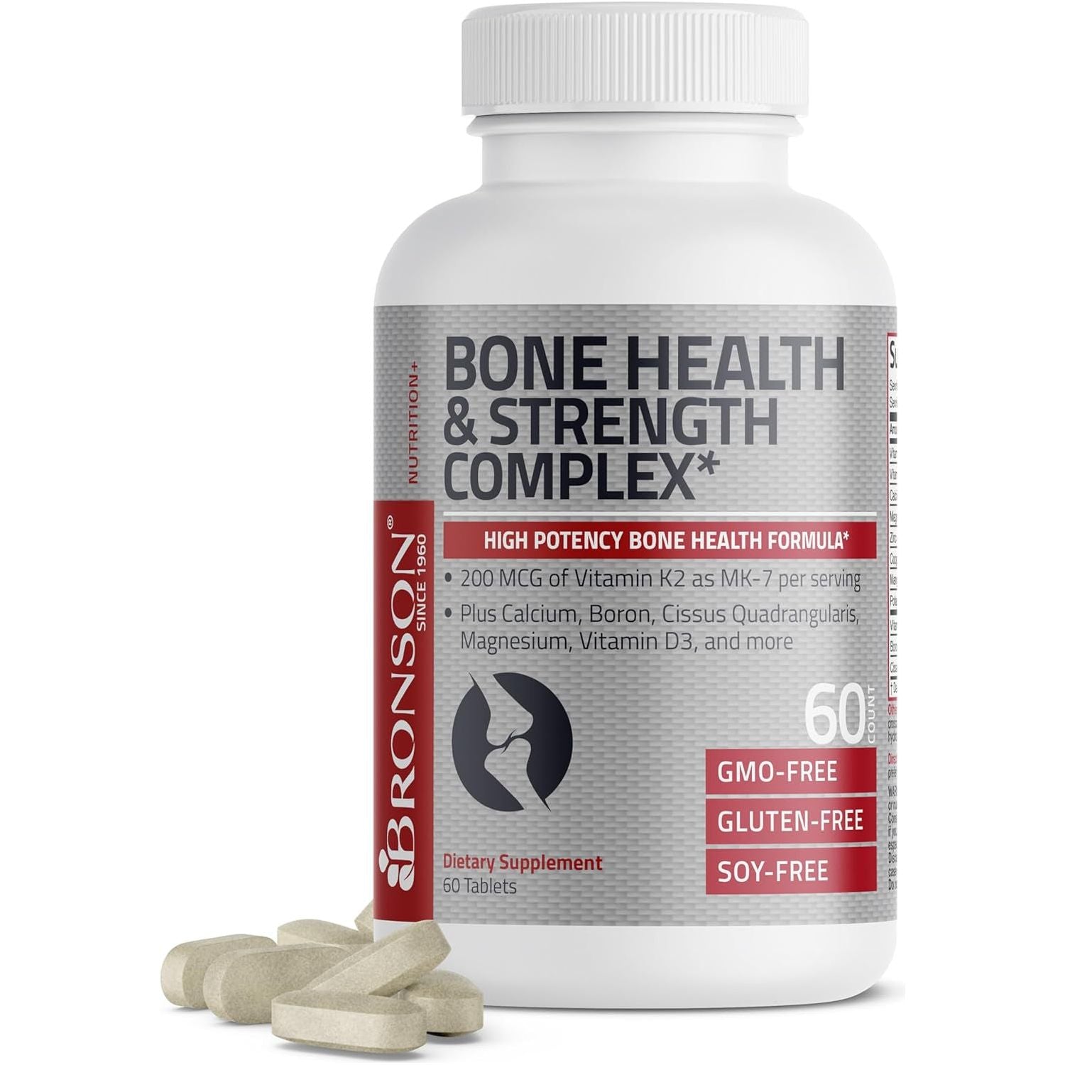 Bronson Bone Health & Strength Complex* High Potency Formula 200 MCG of Vitamin K2 as MK7, plus Calcium, 60 Tablets
