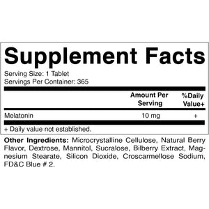 Vitamatic Melatonin 10Mg - 1 Year Supply | Natural Berry Flavor - 365 Tablets