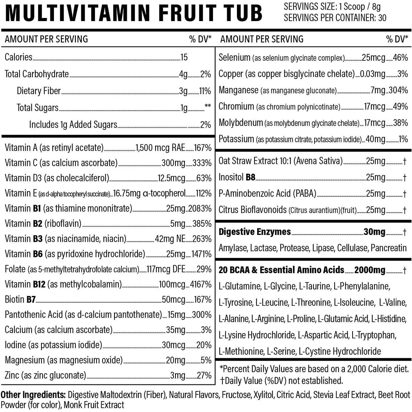Multivitamin Powder - Drink Mix for Men Women BCAA Amino Acids Won’T Upset Your Stomach