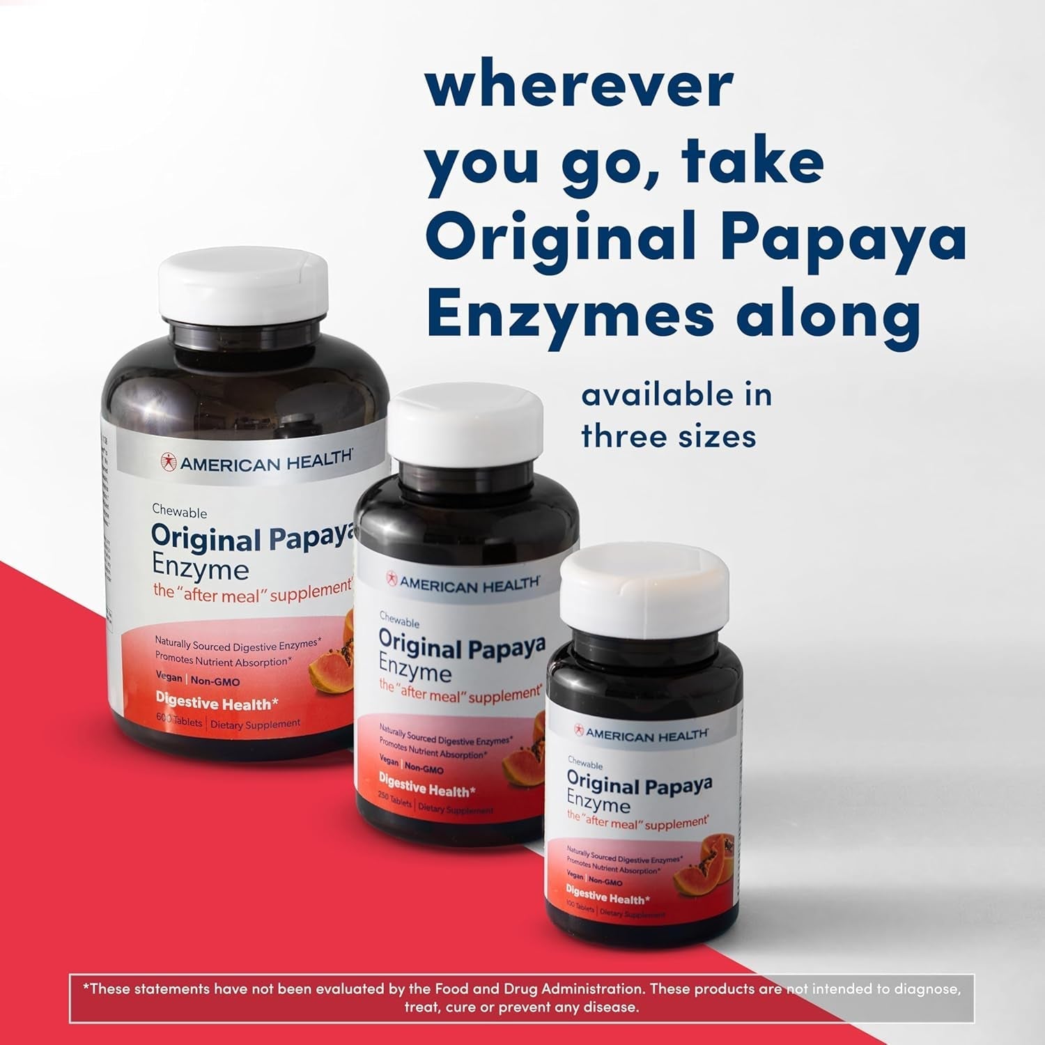 American Health Original Papaya Digestive Enzyme Chewable Tablets - (600 Count/200 Servings)