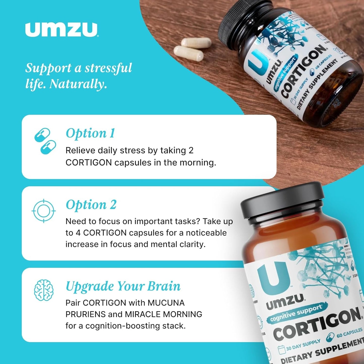 UMZU CORTIGON Cortisol Manager Supplement | Memory, Focus & Mood Aid (30 Day Supply)