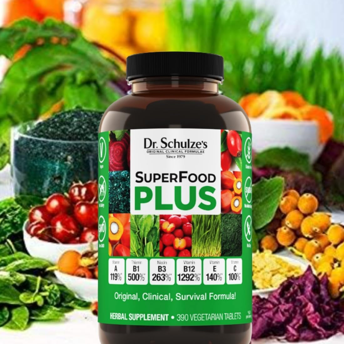 Dr. Schulze'S Superfood plus | Vitamin & Mineral Herbal Concentrate | Daily Nutrition & Increased Energy 390 Tabs