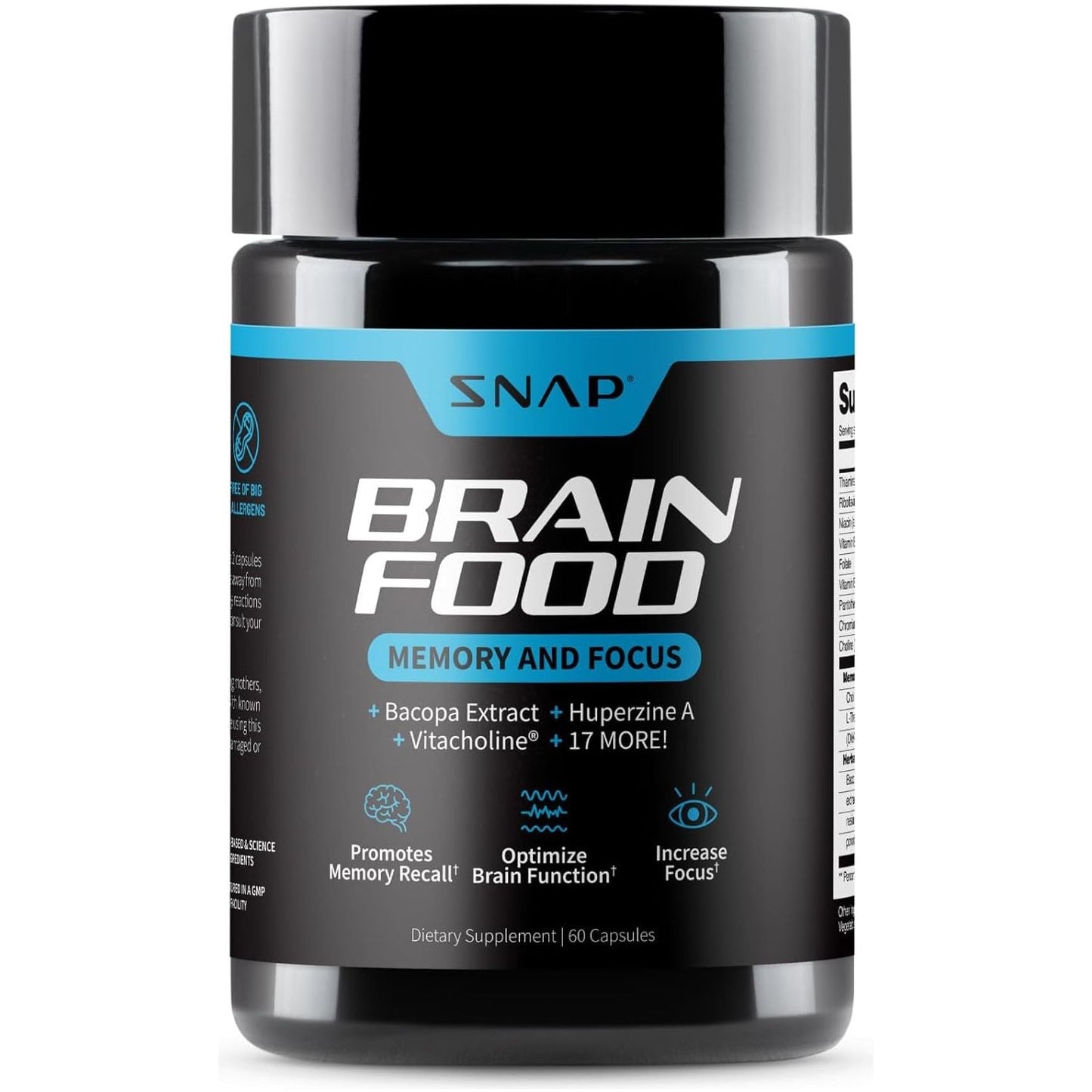 Snap Supplements Brain Booster Nootropics Supplement for Memory, Focus & Clarity, 60 Capsules