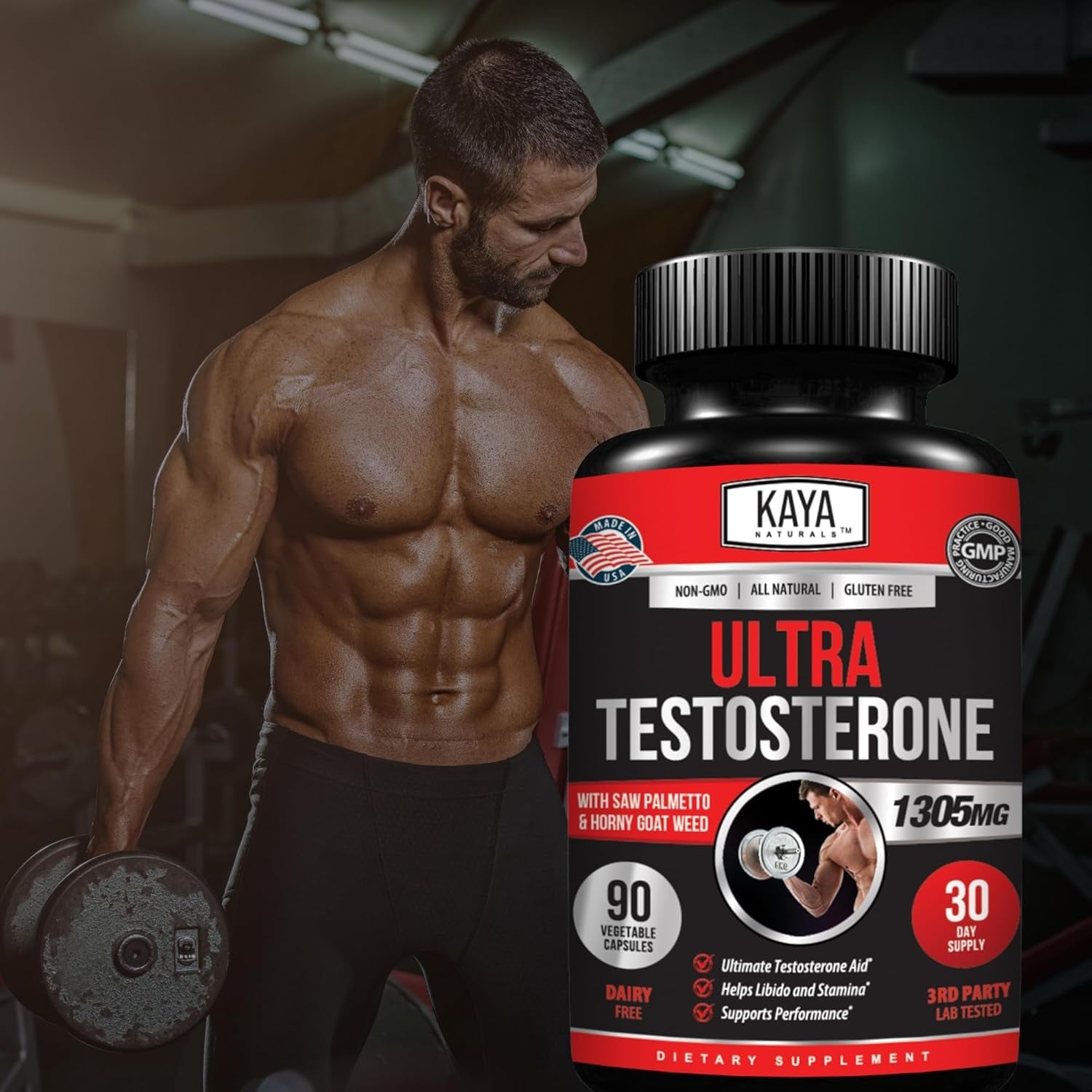 Kaya Naturals Ultra Testosterone - Men'S Testosterone Booster with Tongkat Ali, Horny Goat Weed, Tribulus 90 Count