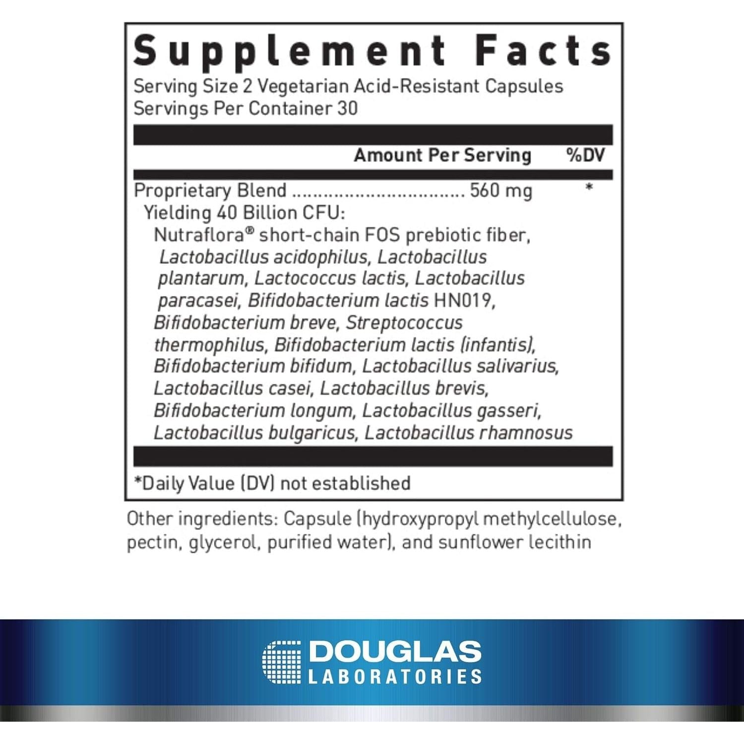 Douglas Laboratories Multi-Probiotic 40 Billion | Provides Probiotics and Prebiotics to Support Gut Microflora and Immunity* | 60 Vegetarian Acid-Resistant Capsules