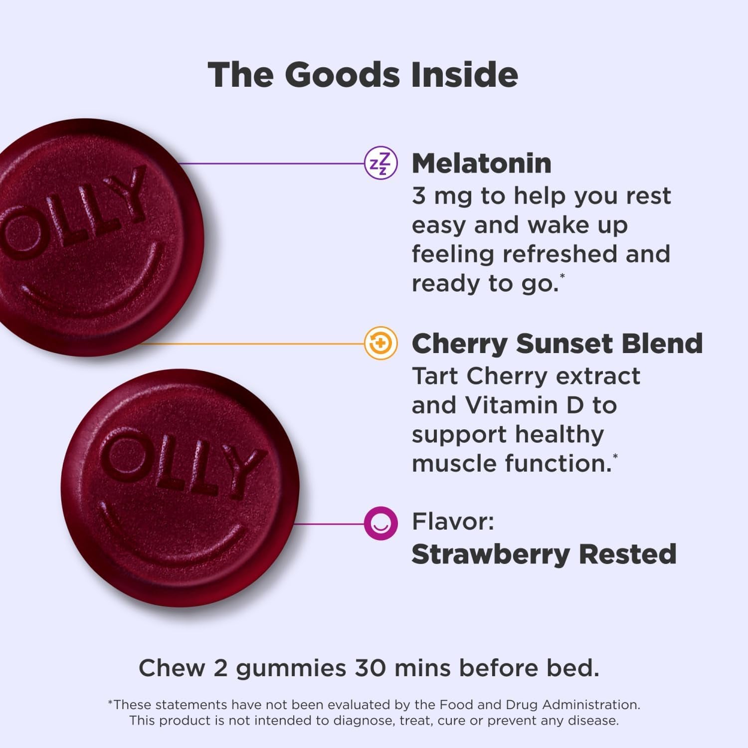 OLLY Muscle Recovery Sleep Gummies - Berry Flavor - 40 Count