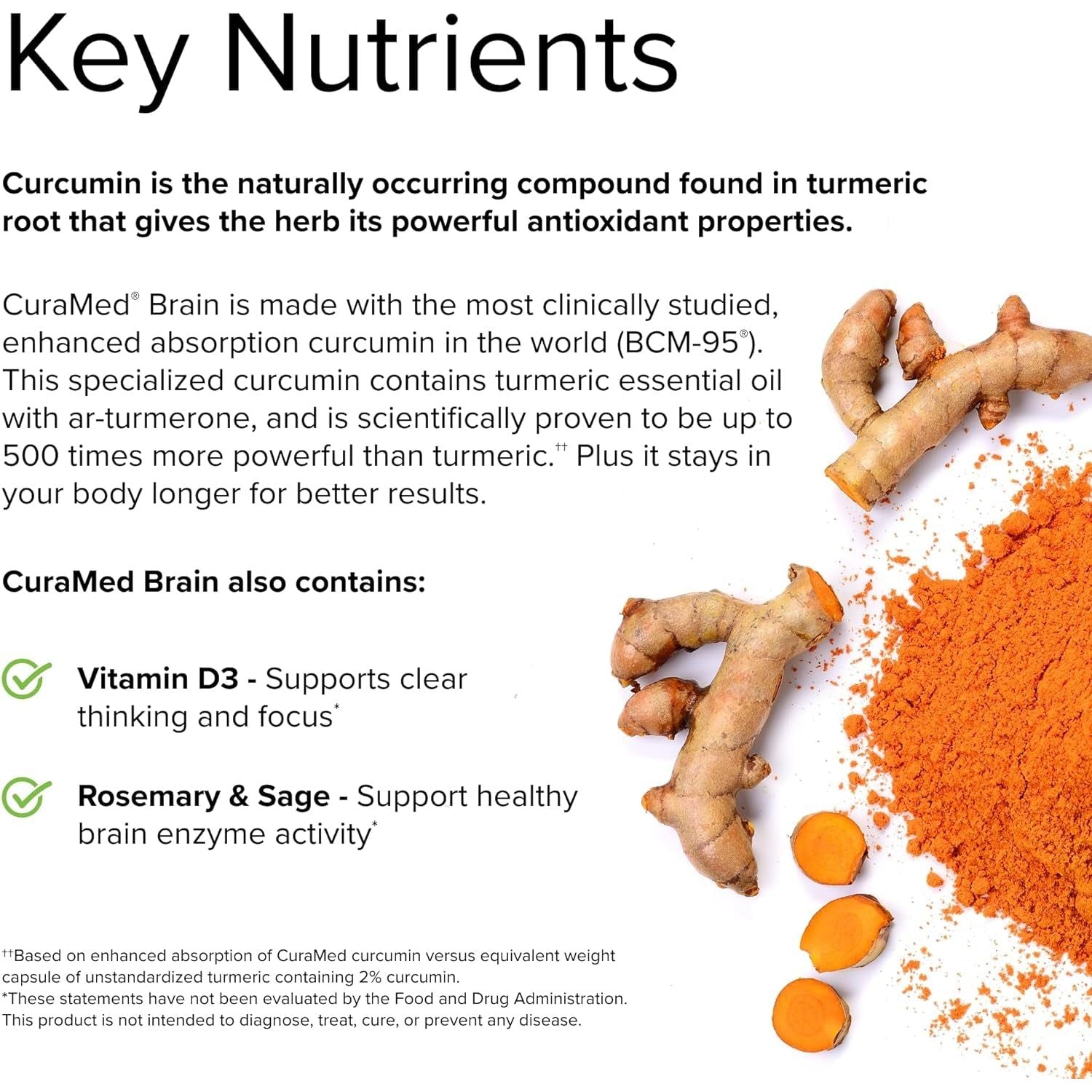 Terry Naturally Curamed Brain  with BCM-95 Curcumin, Vitamin D3, Rosemary & Sage - 30 Servings