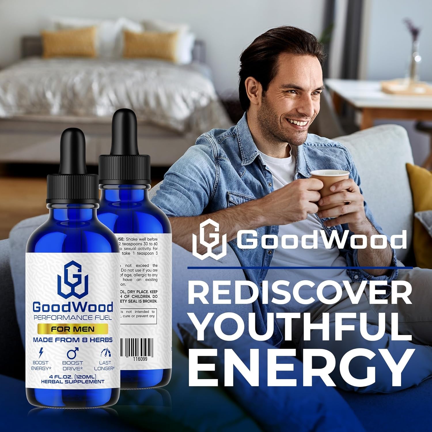 Goodwood - Male Liquid Drops - Increases Stamina and Size - Improves Energy, Drive, and Power for Men