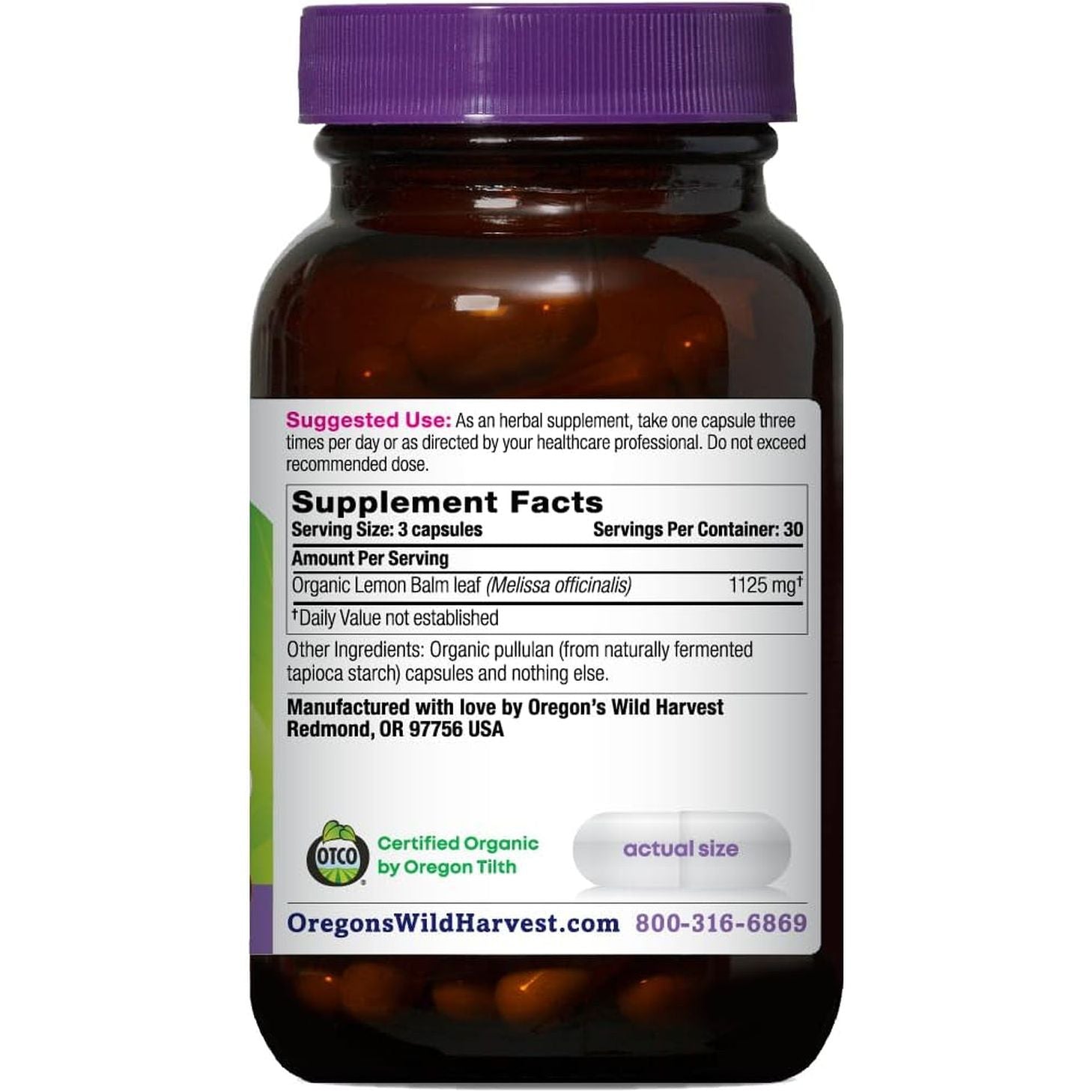Oregon'S Wild Harvest, Certified Organic Lemon Balm, Herbal Supplement Vegan Supplement, 1125 MGS, 90 Count…
