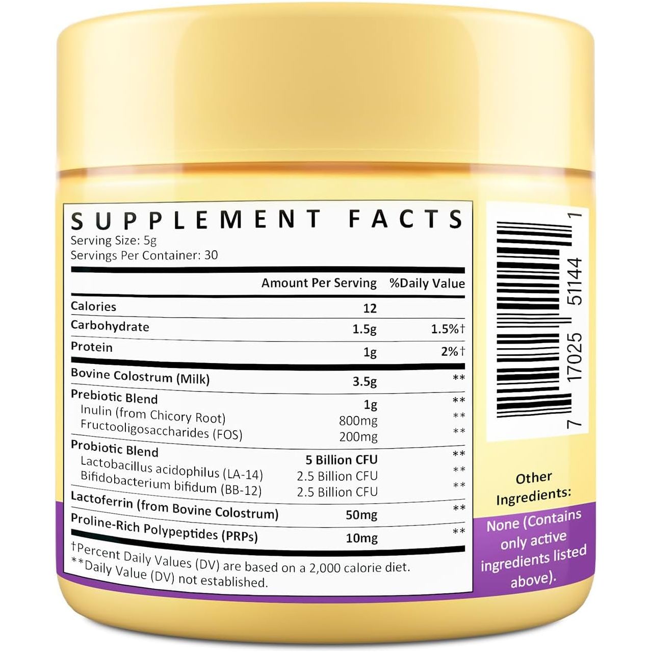 Colostrum Powder Supplement 5,000 Mg with Prebiotics, Probiotics, Lactoferrin & PRP, 30 Servings