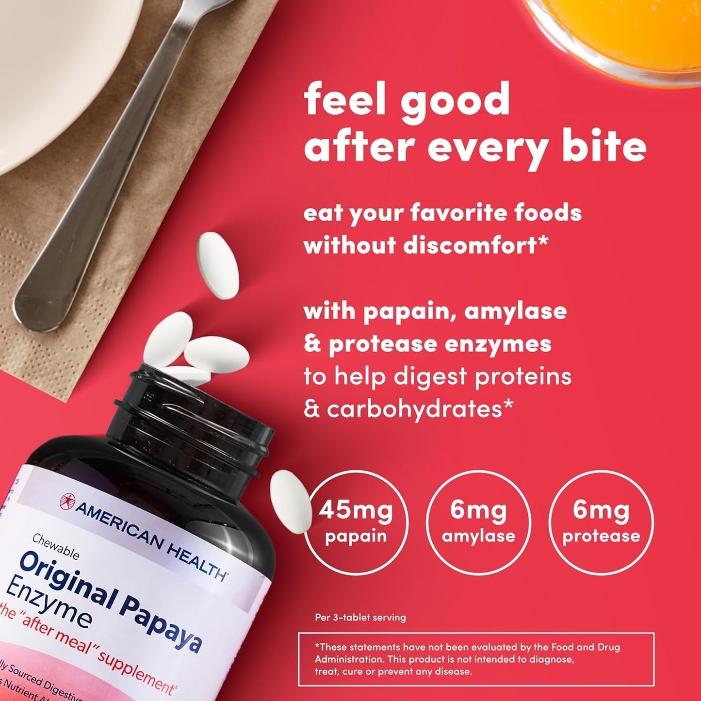 American Health Original Papaya Digestive Enzyme Chewable Tablets - (600 Count/200 Servings)