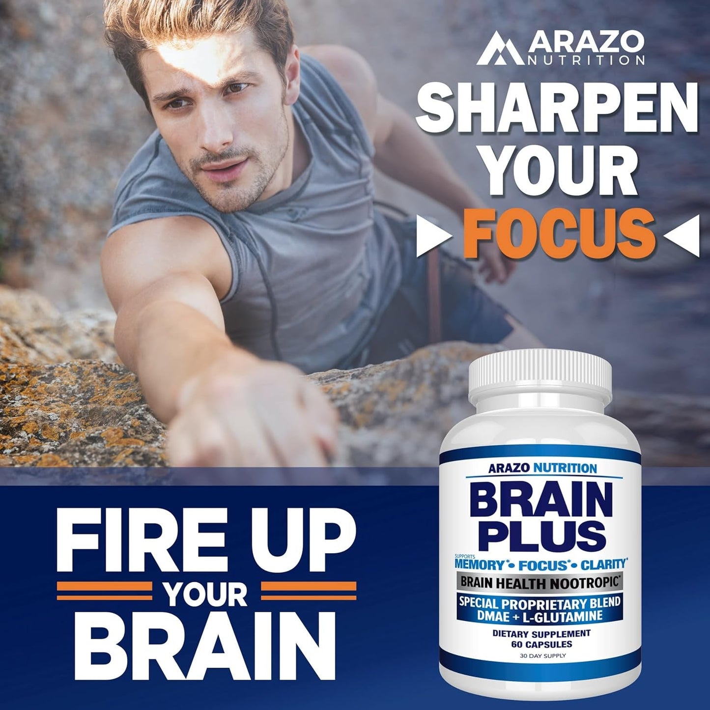 Arazo Nutrition Premium Brain Function Supplement – Memory, Focus, Clarity – Nootropic Booster