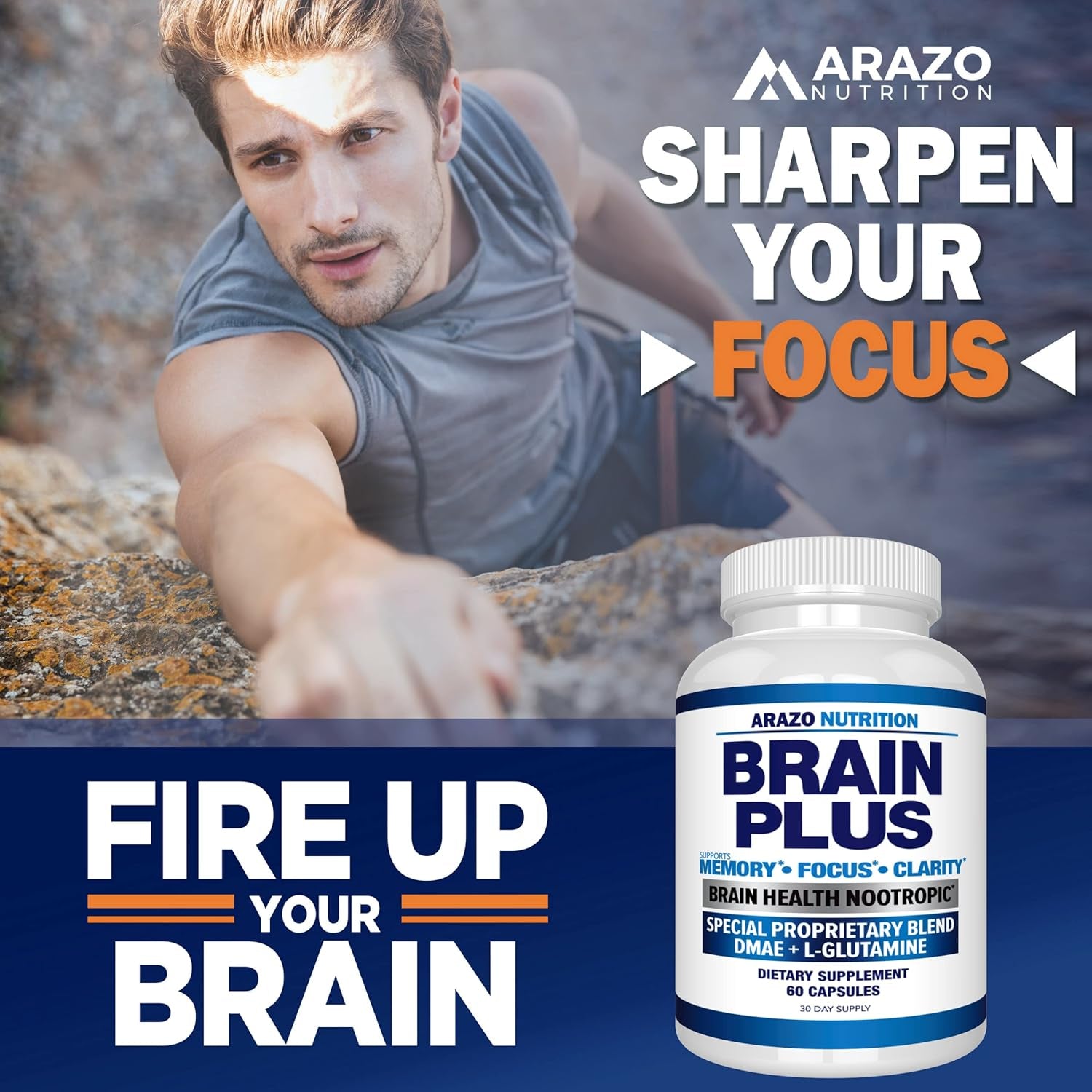Arazo Nutrition Premium Brain Function Supplement – Memory, Focus, Clarity – Nootropic Booster
