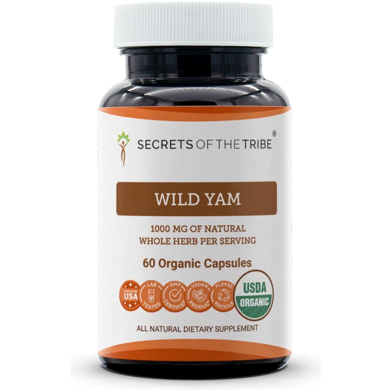 Secrets of the Tribe Wild Yam USDA Organic Capsules 1000 Mg Hormone Support Supplement (60 Capsules)