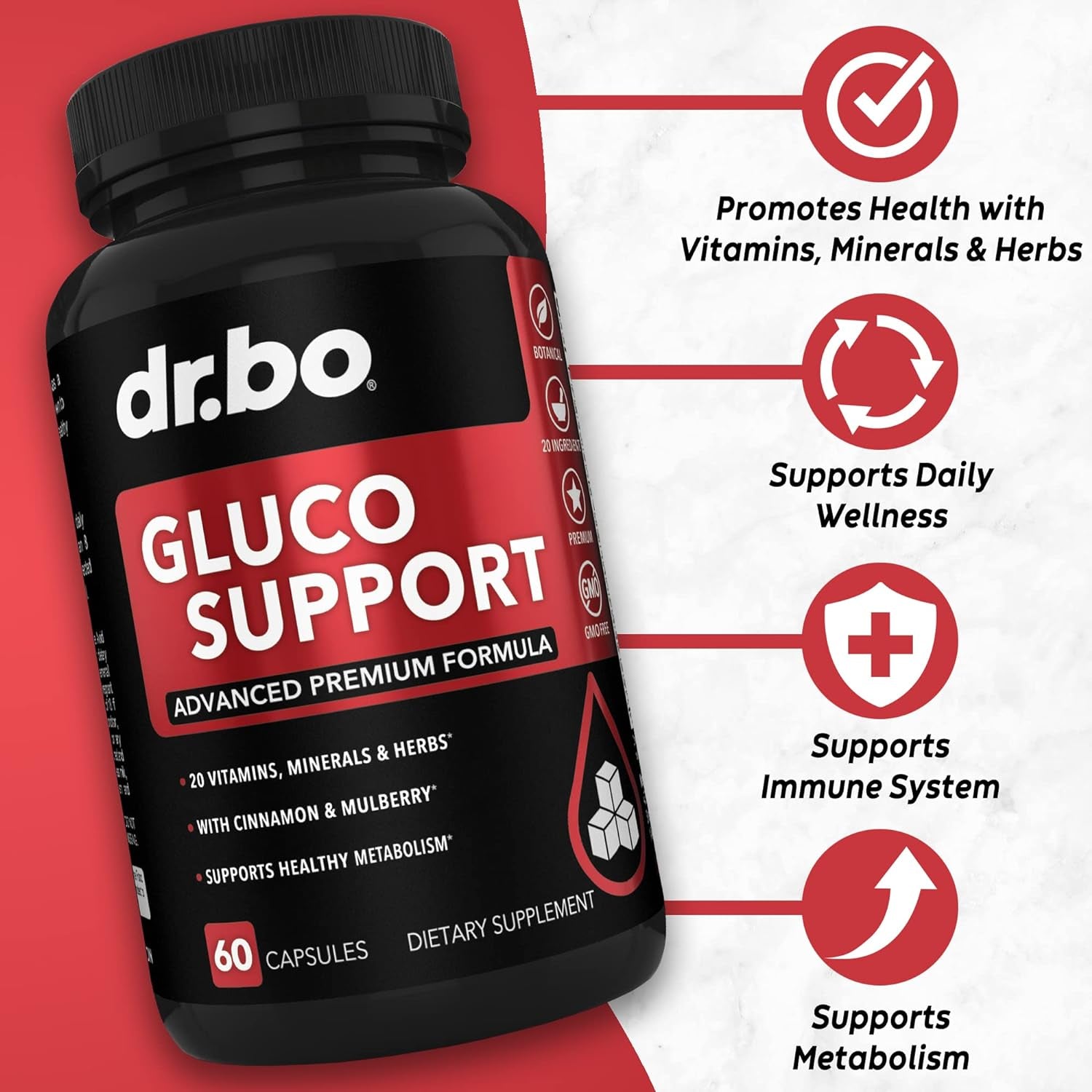 Gluco Support Supplement Capsules - Boost Metabolism Supplement, Vitamin Herbal Formula Pill - 60 Pills