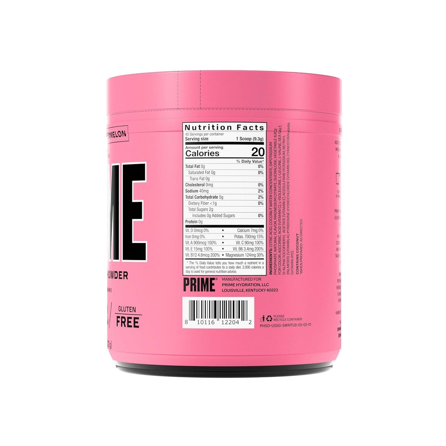PRIME HYDRATION+ Powder STRAWBERRY WATERMELON, 250Mg Bcaas, B Vitamins, Low Sugar, 5 Gallon Tub