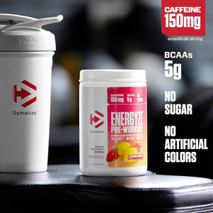Dymatize Energyze Pre Workout Powder, Strawberry Lemonade Flavor, 150Mg Caffeine, 5G Bcaas, 30 Servings