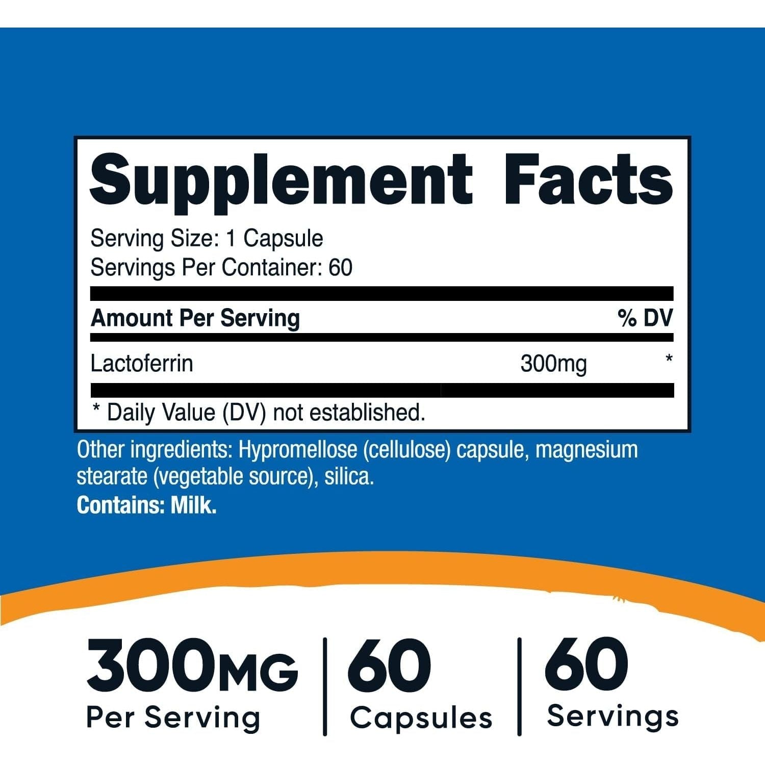 Nutricost Lactoferrin Capsules (60 Capsules, 300Mg) - 60 Servings