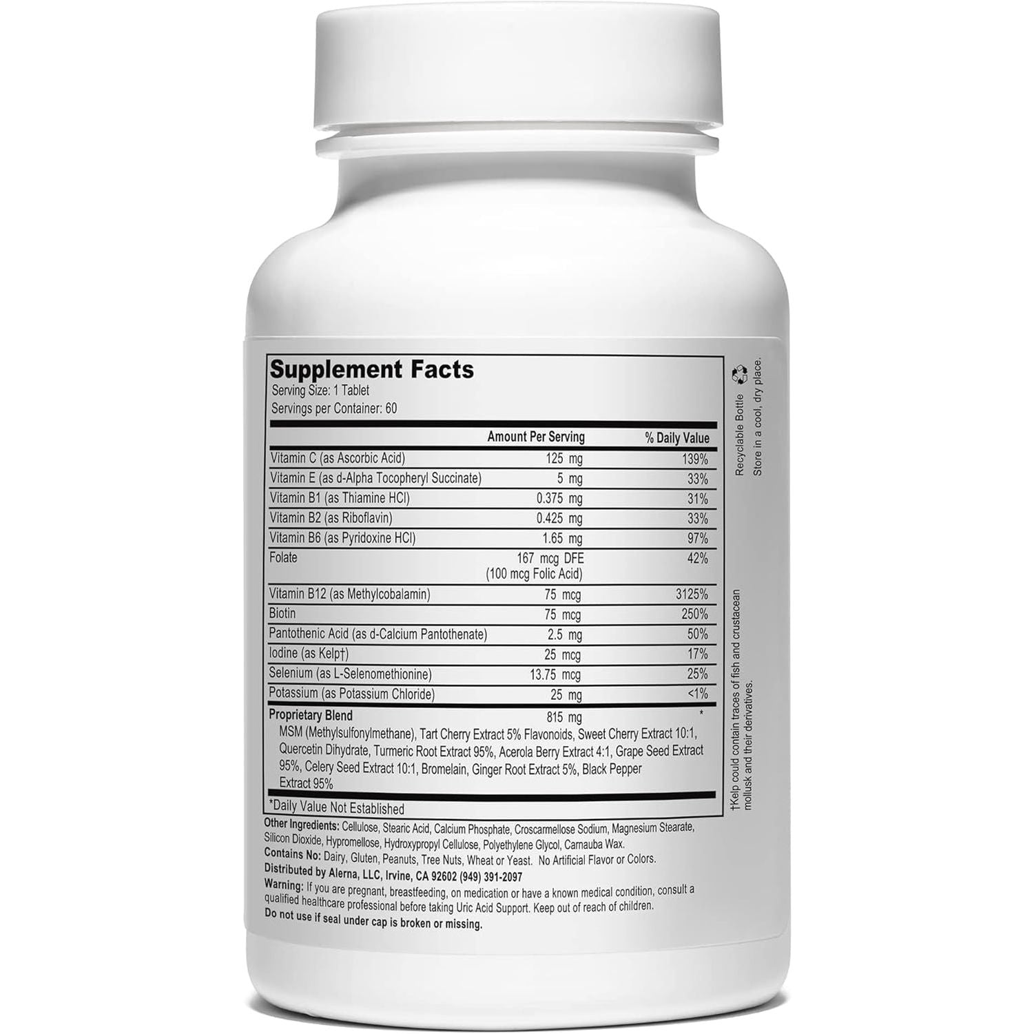 Uric Acid Support - Tart Cherry, Celery Extract, Turmeric, Quercetin - Support Normal Kidney Function - 60 Vegetarian Tablets