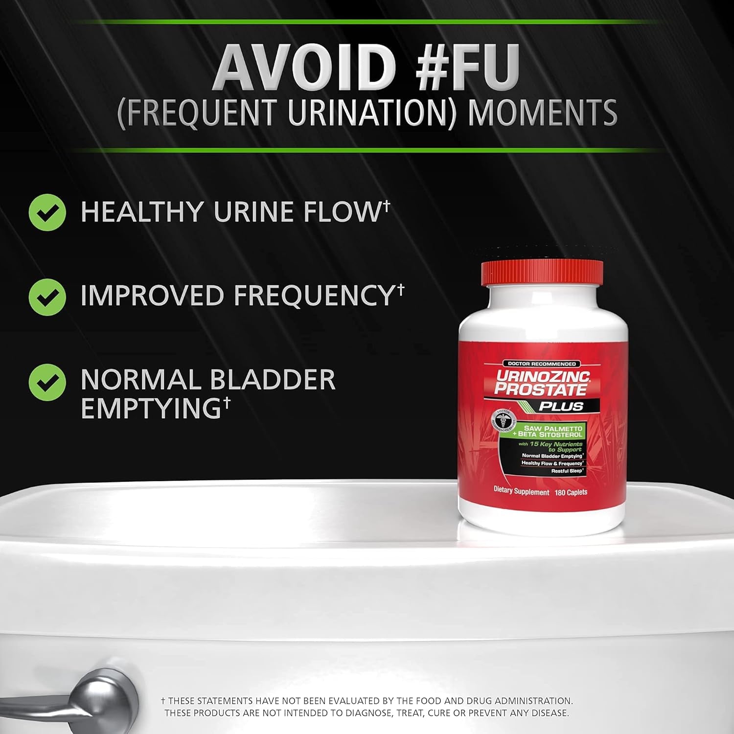 Urinozinc plus Prostate Supplement – Reduce Frequent Urination Concerns & Support Your Prostate Health, 180 Caplets