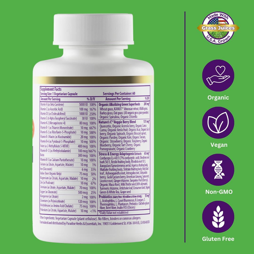 Paradise Herbs Earth'S Blend Women'S Once Daily Multivitamin with Iron 60 Capsules