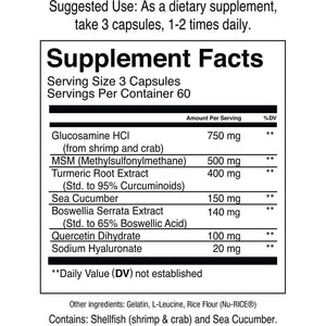 Jocko Fuel Joint Support Supplement - Glucosamine MSM for Joint Pain, Mobility, & Flexibility W/Turmeric & Boswellia (180 Capsules)